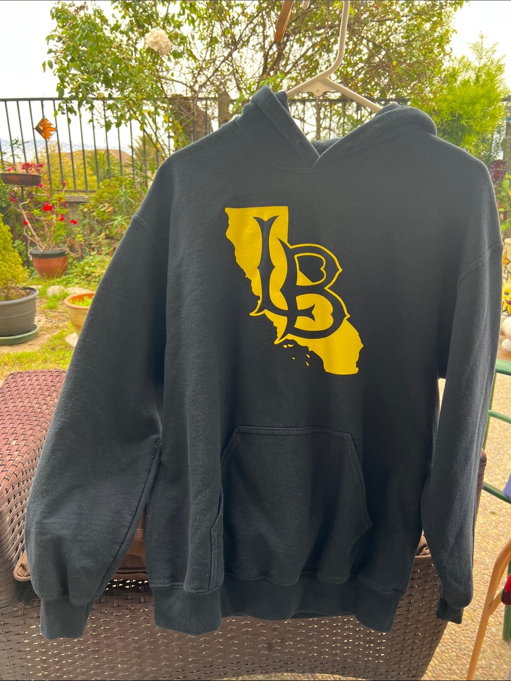 Black Hoodie with Yellow California LB Graphic - Men Sweater